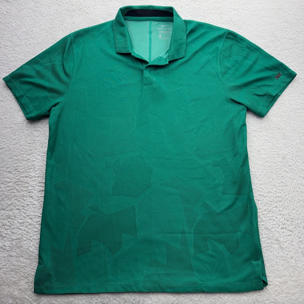 Nike Tiger Woods Dri-FIT Golf Polo Shirt Green Geometric Pattern Mens‎ Large L